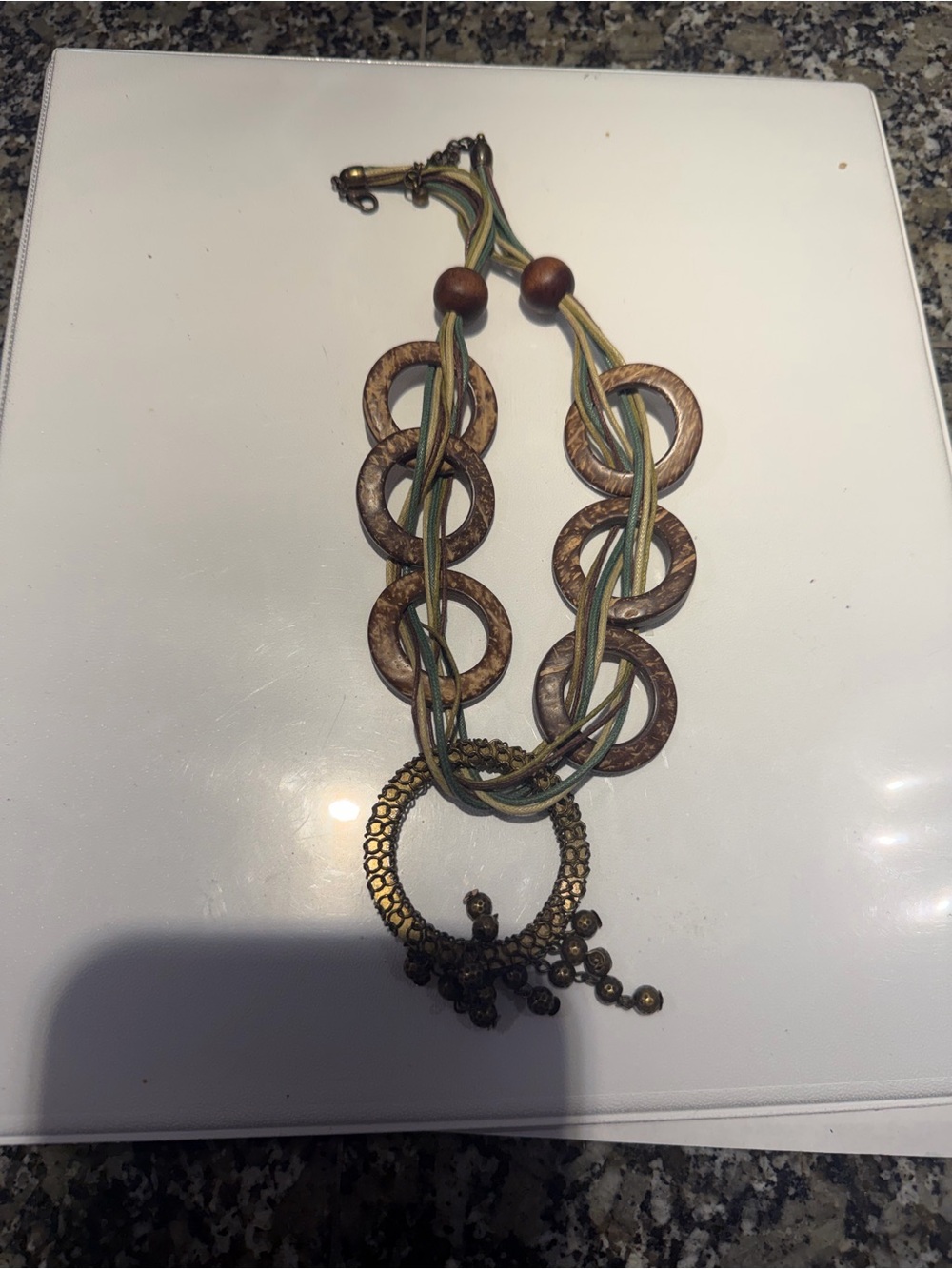 Hand Crafted Brown and Gold Multi-Ring Statement Necklace